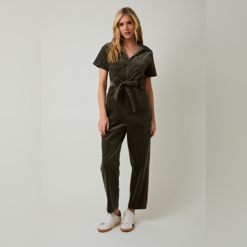 Corduroy Straight Leg Utility Jumpsuit with Waist Tie - Sunday Edition